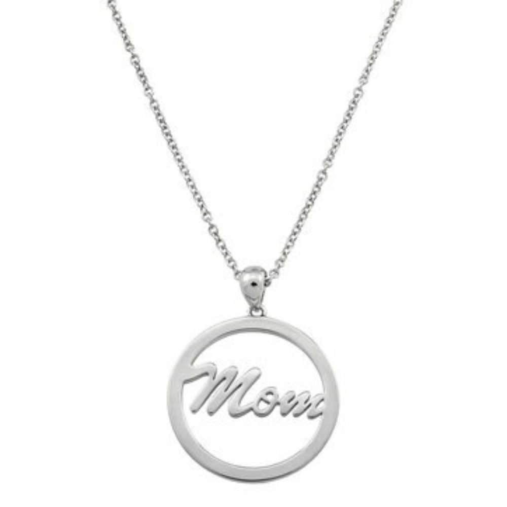 Mom Sterling Silver Circle Pendant